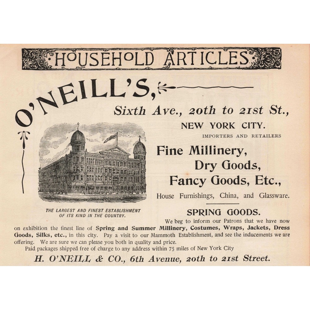 Vintage 1892 O Neills New York City Department Store Advertising Print Ad - Picture 1 of 1